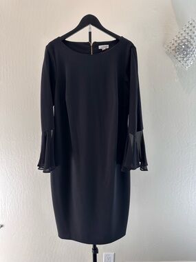 Calvin Klein Black Long Sleeve Shift Dress with Sheer Bell Sleeves